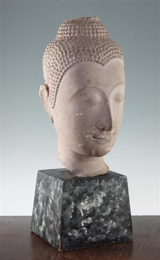 A large Thai sandstone Buddha head, 22in.